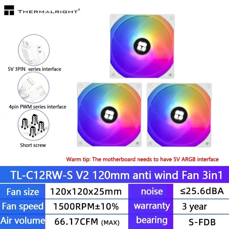 Thermalright TL-C12C 3 in 1 120mm Cooling Fan 5V ARGB gamer Adjust Speed Cooler argb Adjustable computer Case Fan ventilador