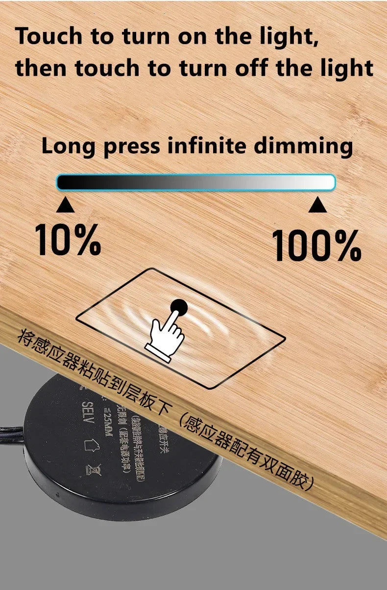 LED Light Switch Control Wireless Touch Sensor Penetrable 25mm Wood Panel 12V 24V 60W Hand Sweep Control Dimmable Touch Dimmer