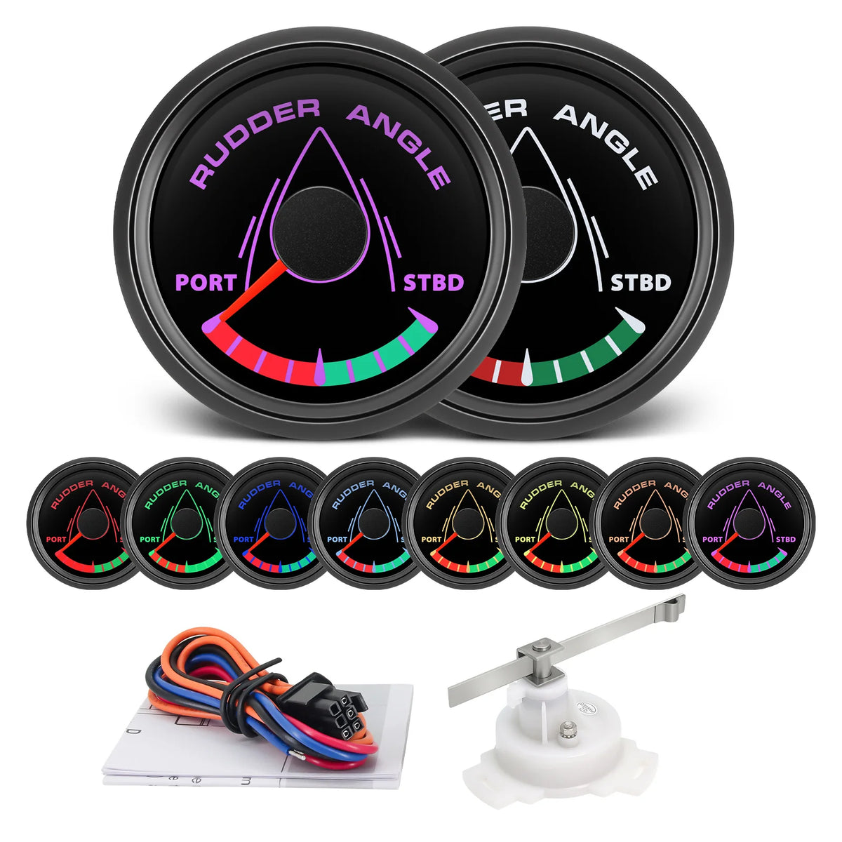 52mm 0-190ohm Waterproof Boat Marine Rudder Angle Indicator With Rudder Angle Sensor 7 color Backlight for Car Truck 12V/24V
