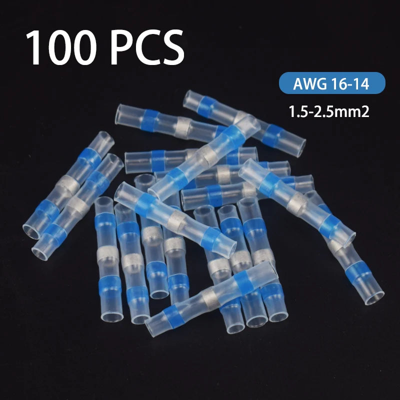 50/100/200Pcs Waterproof Solder Seal Heat Connector Shrink Butt Connectors Lug Terminals Electrical Wire Car Insulated Terminal
