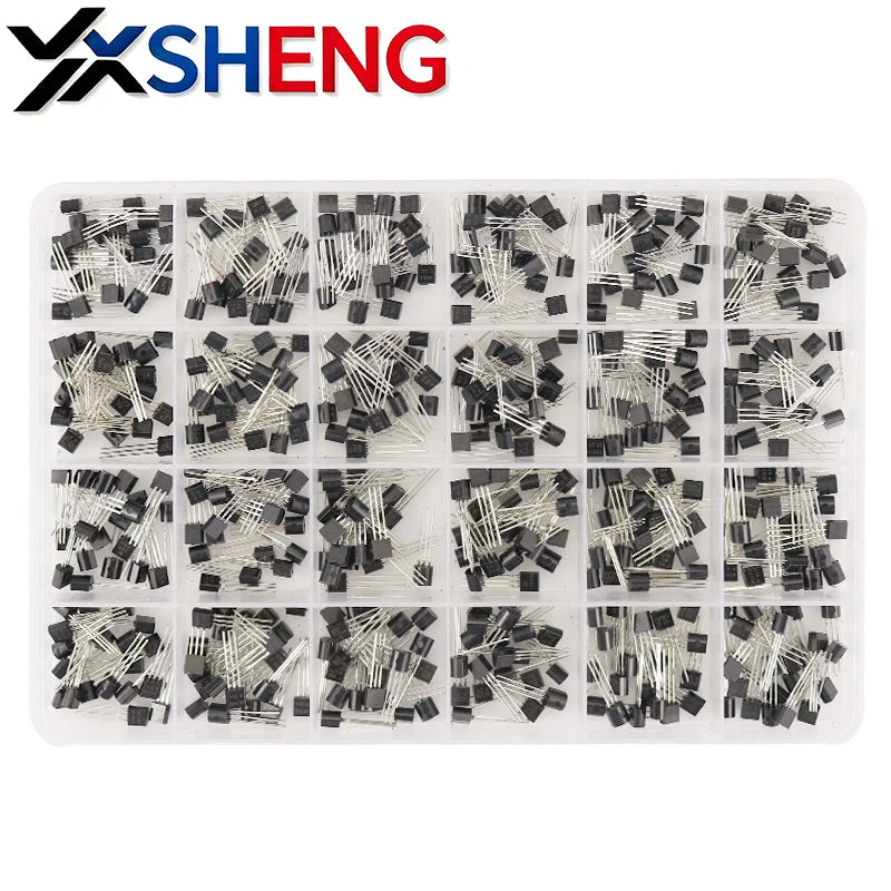 480PCS 24Values TO-92 Transistor Kit S8050 S8550 BC547B 2N5401 2N5551 2SC1815 C945 2N2222 2N3904 2N3906 S9015 New Assortment Box