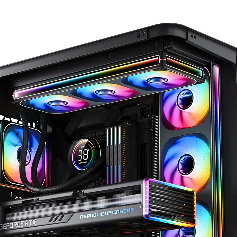 Jonsbo ZB-120/240/360 ARGB Computer case fan,4 sides Infinity Mirror lighting effect/28MM thickness integrated cooling fan