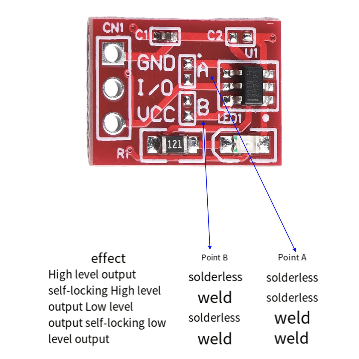 20pcs TTP223 Capacitive Touch Button with Self-Locking Capability and Standard Pinout for Breadboard and PCB Mounting