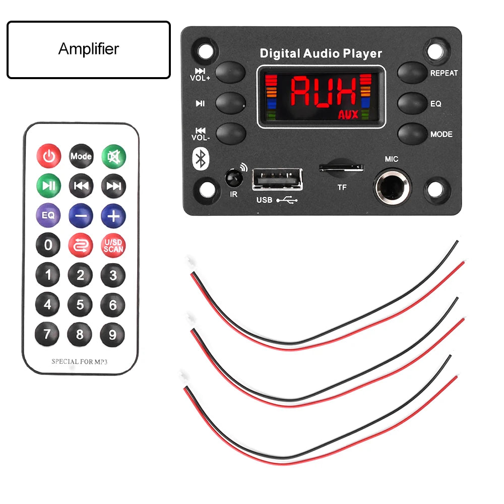 DC7-16V Bluetooth 5.0 MP3 Decoder Board 2x25W Car Audio Amplifier Board With Radio Function & Microphone Jack