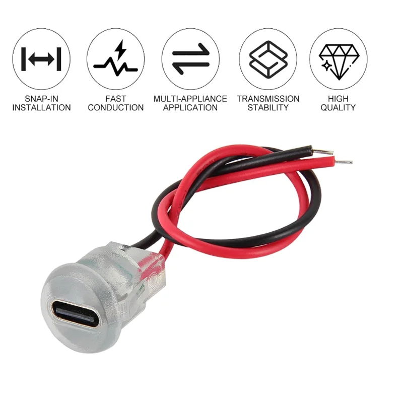 5/10pcs Type-C Female 2P Wire Connector Extension Pigtail Cable Power Cable USB-C Plug Bare Wire Circular Strip Light