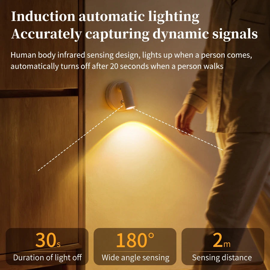 Motion Sensor LED Night Light Rechargeable Cordless Wall Lamp with Remote Control Touch Dimmable Magnetic Spotlight for Hallway