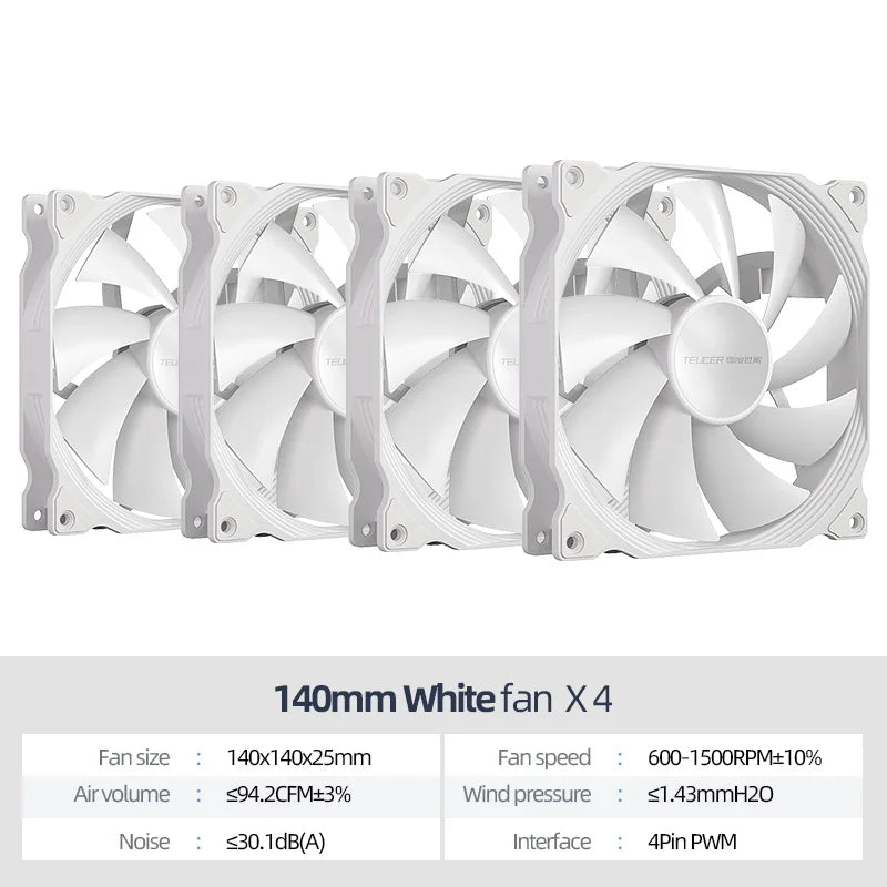Teucer AF 14025 PC Case Cooling Fan 12V 4Pin PWM MHDB Hydraulic Bearing White 14CM Silent Fan for Computer Radiator Ventilator