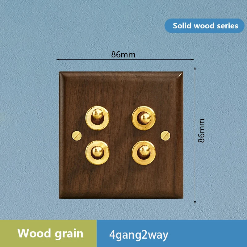 1/2/3/4gang1/2way European Vintage Passage Wall Light Solid Wood Brass Toggle Panel Switch Power Outlet, Antique Home Decor