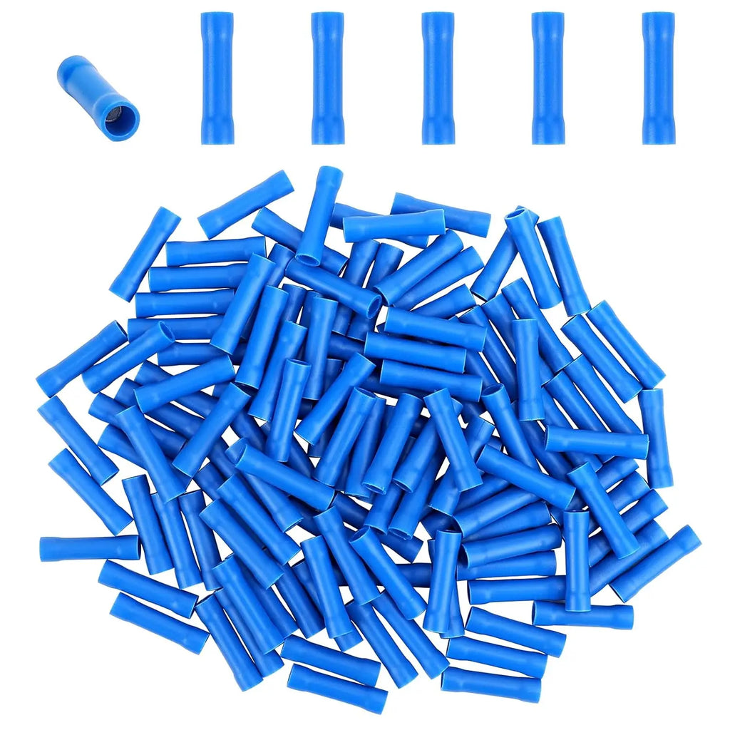 100pcs Blue Butt Connectors, Butt Splice Crimp Connectors, (16-14) AWG Insulated Electrical Wire Crimp Connectors, Butt Splice