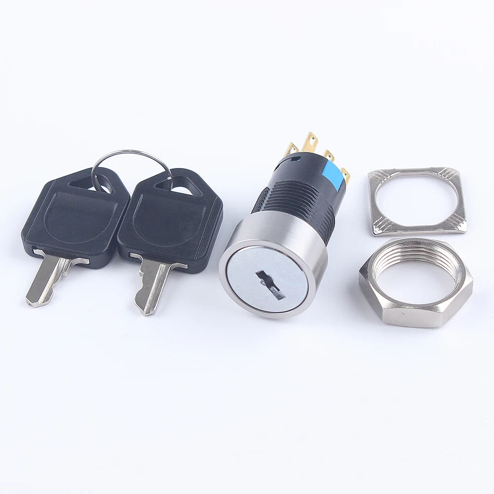 2/3 Positions Rotary Buttons 16/19/22mm Metal Brass Chrome Key Push Selector Switch 2NO2NC Press Without LED 2 keys
