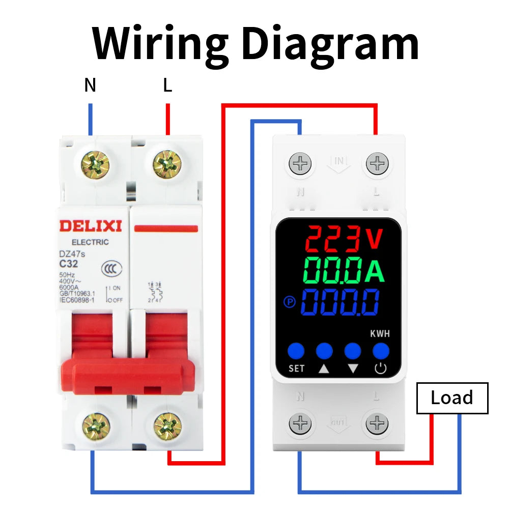 GTRIC Voltage Protection Relay Din Rail Over Under Voltage Protector 230VAC 40A 63A Adjustable Voltage Current Protection Device