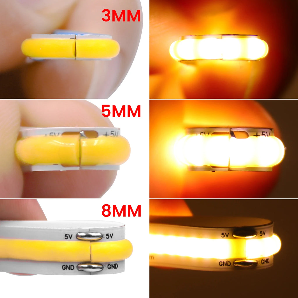 DC 5V/12V/24V COB LED Strip 3MM 5MM 8MM 320Leds/M High Density Flexible COB LED Tape Light For Cabinet Home Linear Lighting