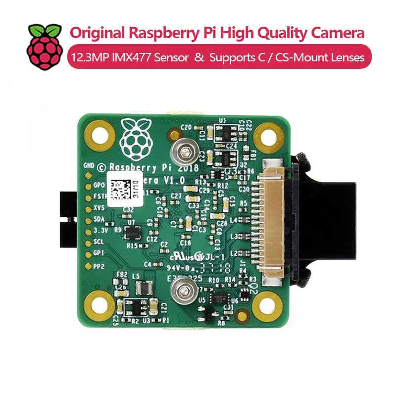 Original Raspberry Pi High Quality Camera, 12.3MP IMX477 Sensor, High Sensitivity, Supports C-Mount and CS-Mount Lenses