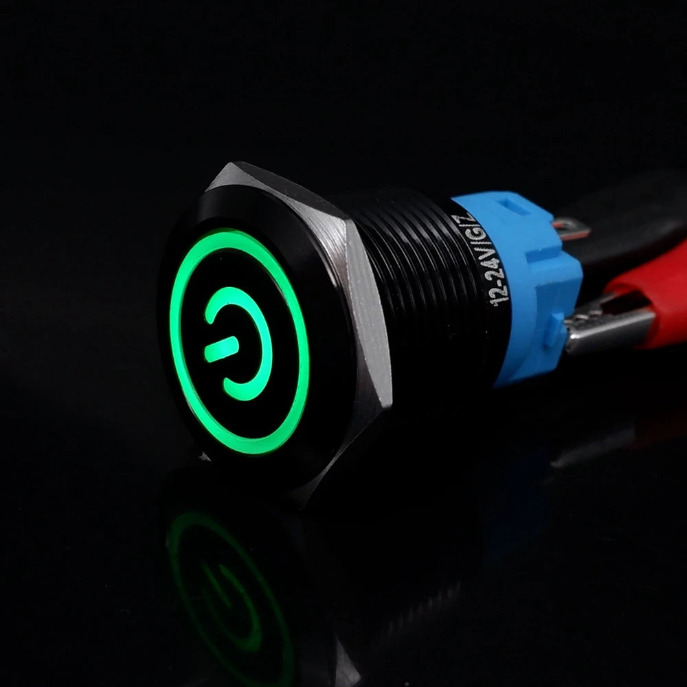 Black Latching Push Button Switch 16/19/22mm with Led Light Waterproof Illuminated  ON OFF Metal Momentary 5V 12V 220V Red Blue