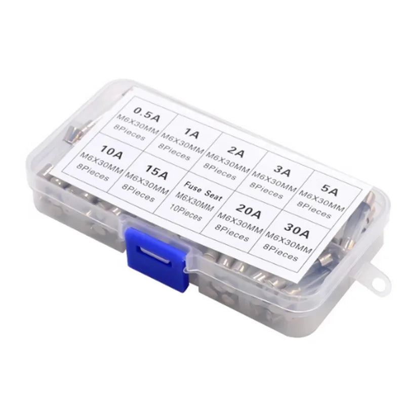 100/72pcs Car Fast-blow Glass Fuses Car Glass Tube Fuses 0.2-20A 0.5-30A Assorted Kit for Car Light Inflator vacuum Cleaner