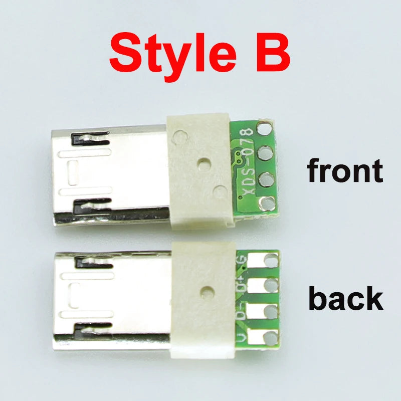 5/10PCS Micro USB 5Pin Male Plug With PCB Solder Plate Double-sided Micro 5P Connector Jack Port 4Pin Welding Wire Board Plug