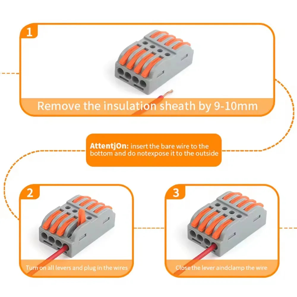60Pcs Lever Wire Connectors Kit, Push-in Electrical Connectors Quick Connect 2/3/4/5 Conductor Combination, Termal Blocks