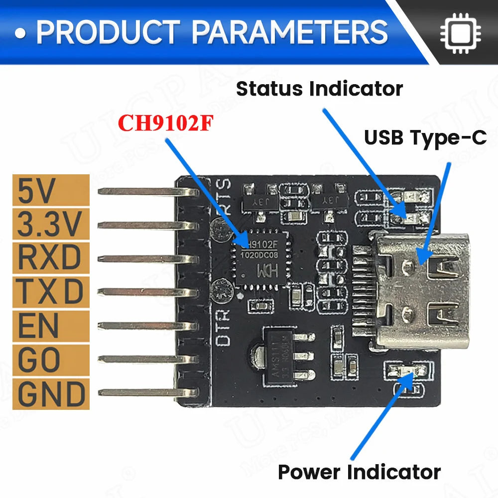 CH9102F CP2104 Downloader Module Chip Program Burning for ESP32 MINI 7Pin TYPE-C USB to UART RS232 RS485 Serial Port Download