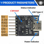 CH9102F Downloader Module Chip Program Burning for ESP32 MINI TYPE-C USB to UART RS232 RS485 Serial Port Download 7Pin