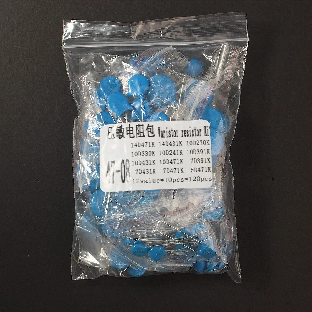 120pcs Varistor Resistors Electronic Kit 7D471K 7D431K 7D391K 10D471K 10D431K 10D391K 10D241K 14D471K 14D431K 10D330K 10D270K