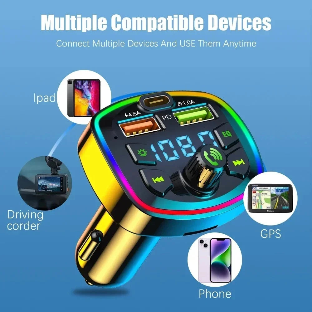 Car Charger Bluetooth 5.0 FM Transmitter Receiver Dual USB Car MP3 Player Adapter Auto Stereo Radio Handsfree Wireless Car Kit
