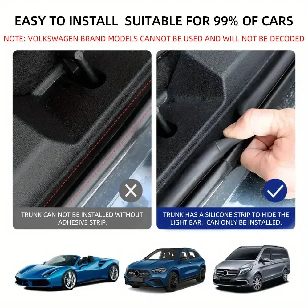 Car high brightness trunk lighting ambient light interior decoration LED wiring free automatic sensing tailgate light strip