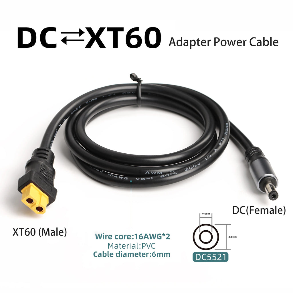 XT60 Female/Male Connector To DC5521 Male Adapter Power Cable 16AWG Solar Panel Connection Home Car Battery Charging Adapter