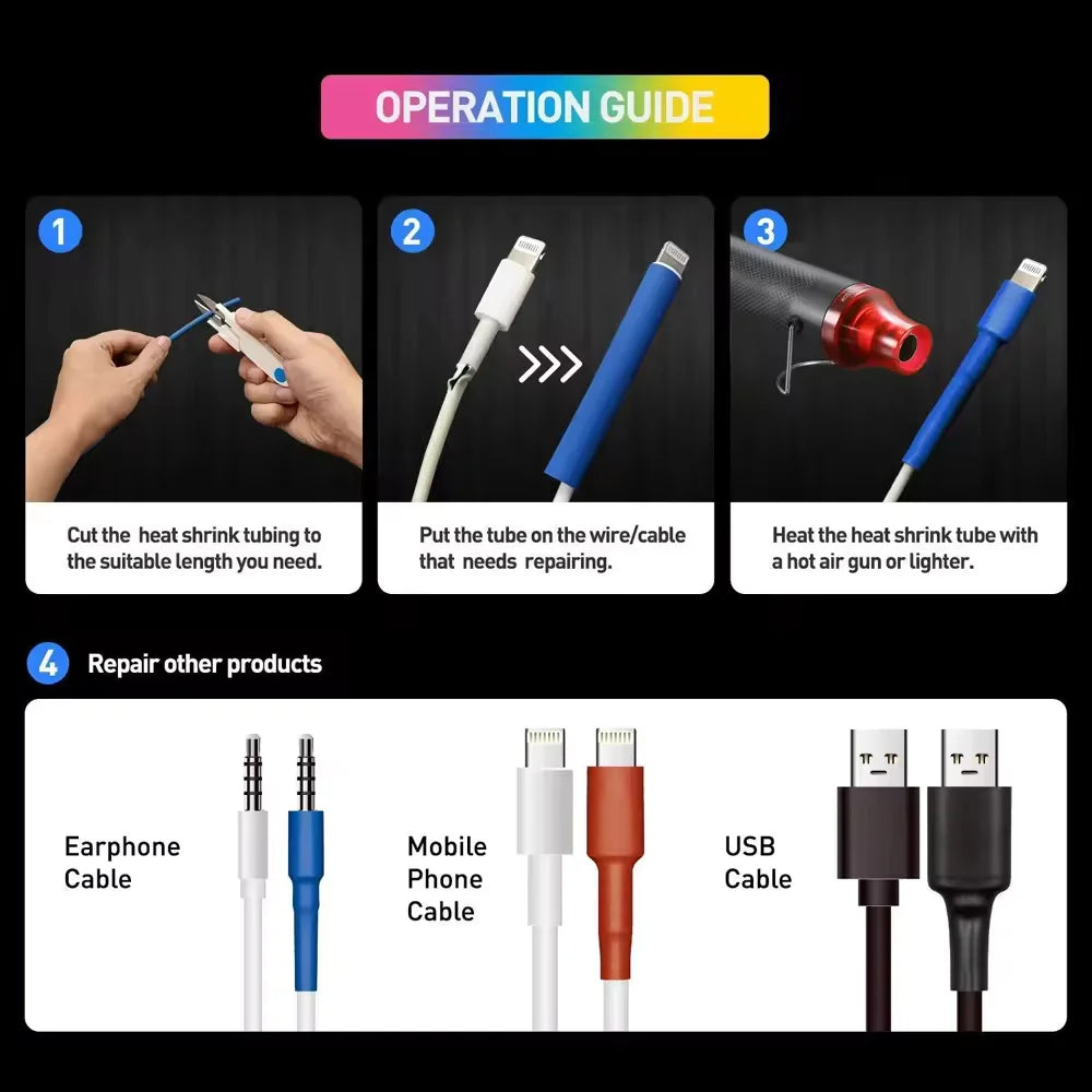 127-1160 Heat-shrink Tubing Thermoresistant Tube Heat Shrink Wrapping Kit Electrical Connection Wire Cable Insulation Sleeving