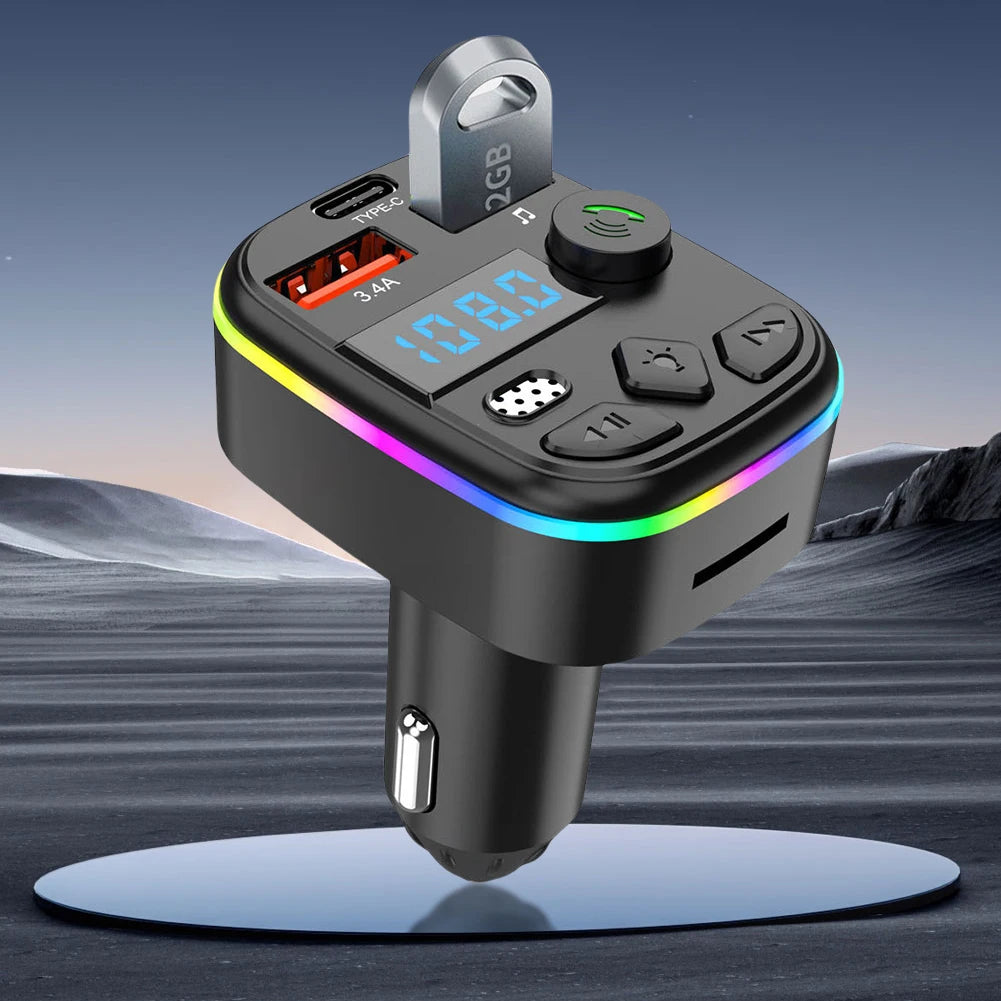 Car Charger Dual USB Type C Car MP3 Player Bluetooth 5.3 Support TF Card U Disk Phone Charger Car FM Transmitter Clear Calling