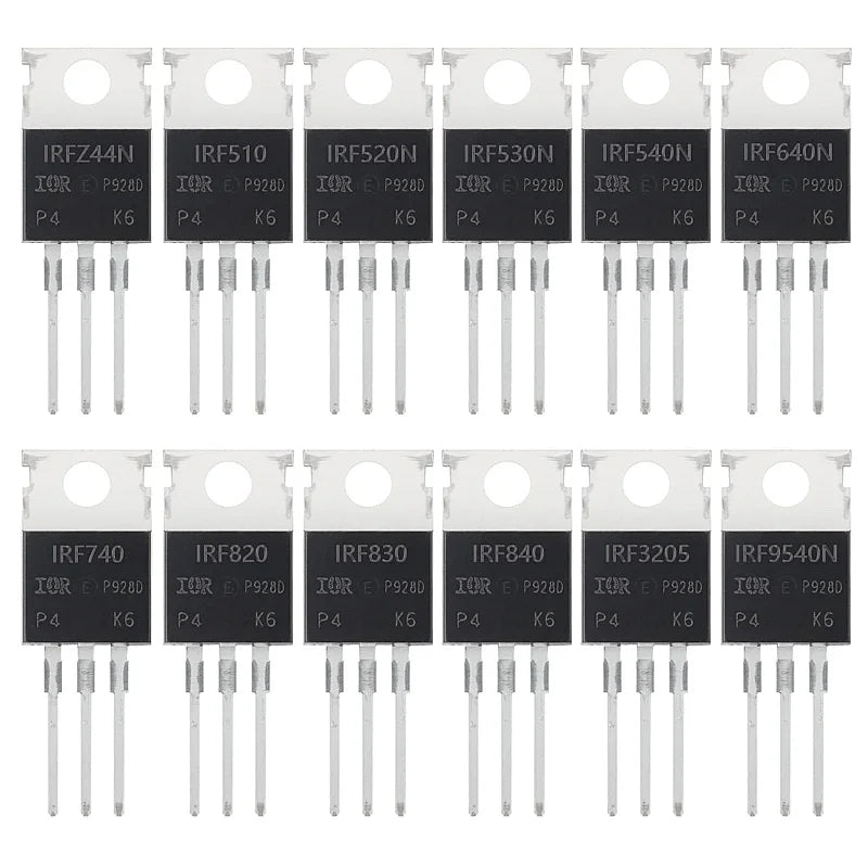 AUKENIEN Mosfet Transistor Kit 12Values 60PCS IRFZ44N IRF510N-IRF540N IRF640N IRF740 IRF820 IRF830 IRF840 IRF3205 IRF9540N TO222