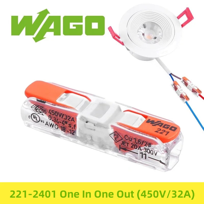 5/10pcs Original Wago 221-412 221-413 221-415 221-612 613 615 221-2411 2401 Wiring Terminal Quick Holes Push-in Lever Connector