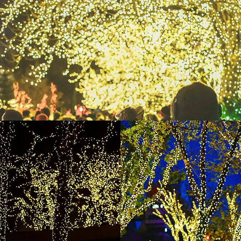 Green Cable LED Christmas String Fairy Lights Garland Outdoor Waterproof For Birthday Party Halloween Garden Room Decoration