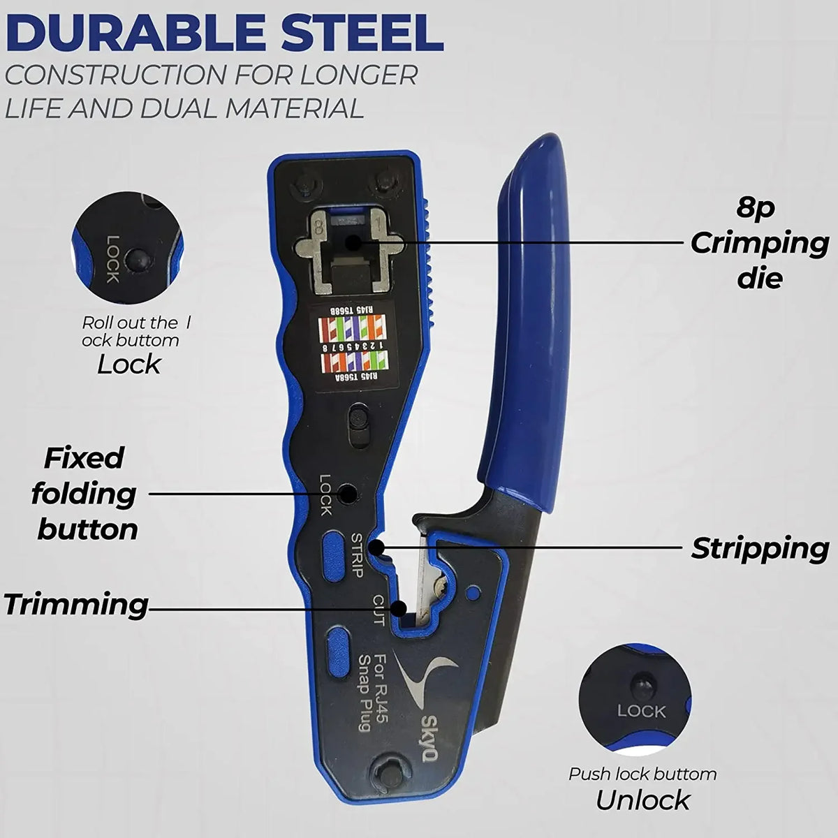 Natalink RJ45 Crimping Tool Pass Through Crimper Wire Stripper Cutter for Cat6A Cat6 Cat5 8P8C rj45 cable stripper tool Connecto