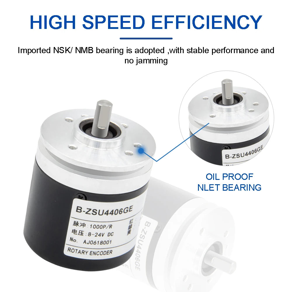 AUCHTEL 44mm IP67 Incremental Encoder 6mm Shaft Rotary Switch AB 2 Phases 10-1024-2500-3600 360 400 500 PPR 5-24VDC