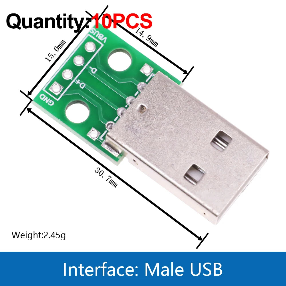 Micro Mini Type-c USB A Male USB 2.0 3.0 A Female USB B Connector Interface to 2.54mm DIP PCB Converter Adapter Breakout Board