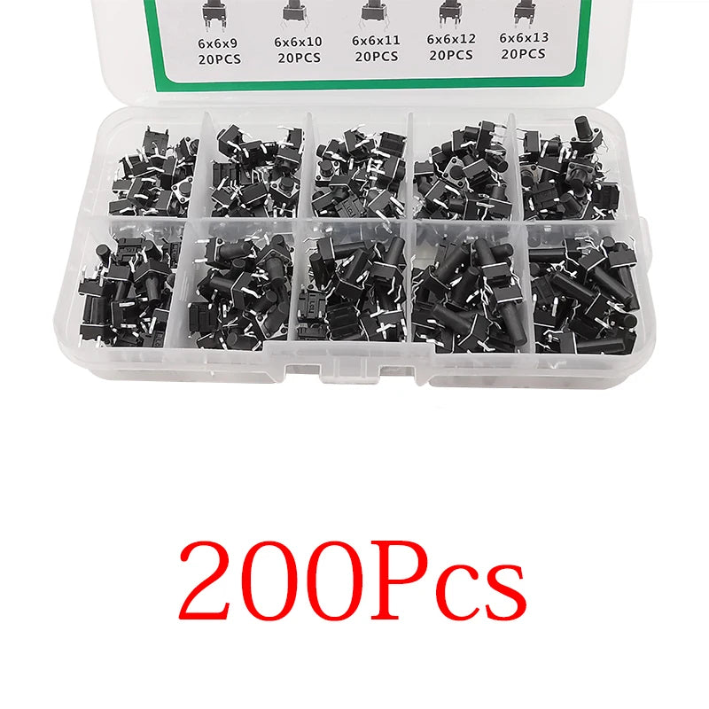 100/180/200Pcs 6*6 Tact Tactile Push Button Switch 4.3mm-13mm DIP 4Pin Micro Switch 6x6 Keys Tact ON/OFF 10 Models for Arduino