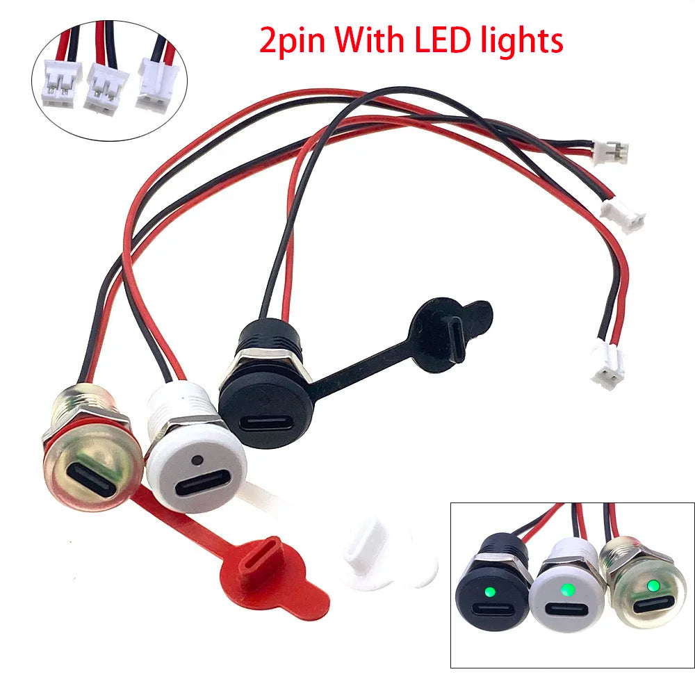 2/5PC USB C High Current Charging Socket with Nut Snap Lock Plate TYPE-C LED Lamp Female Type C Waterproof Female Connector Jack