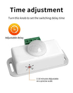 DC 12-24V PIR Motion Sensor Switch - Adjustable Delay Infrared Human Detection Ideal for LED Lights and Wardrobe Strip