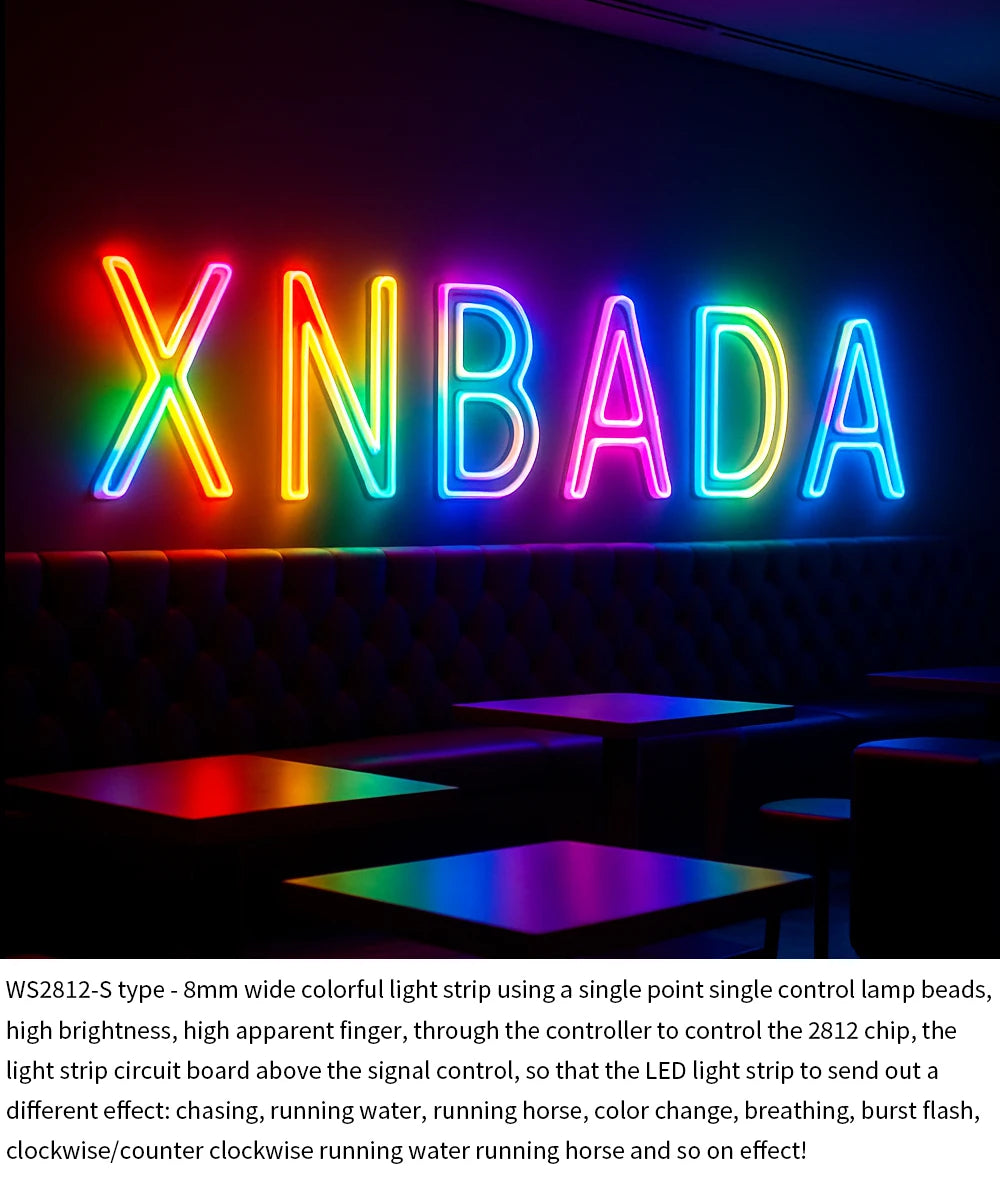 WS2812B WS2815 S-Shape Individually Addressable LED Strip Light 60LEDs/m Smart RGBIC Dream Color S Bendable 8mm Pixels Tape Bar