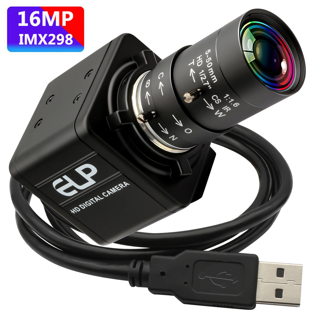 ELP USB Camera IMX298 UVC Mini USB Camera 16MP with 2.8-12mm CS Zoom Lens