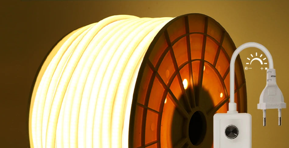 220V COB LED Strip Light High Bright Switch/Dimmable US 110v EU Plug Neon Tape Kitchen Cabinet  lighting Waterproof garden