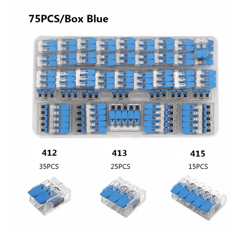 75Pcs Box Electrical Lever Wire Connectors 2 Pin 3 Pin 5 Pin Electric Cable Clamp Mini Quick Wire Terminal Push-in Connector