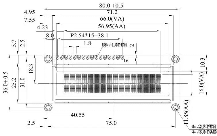 WINSTAR WEH1602A 5V 3.3V 80X36mm 162 LCM COB SPI OLED 1602 Panel 16x2 Character LCD IC Module Display