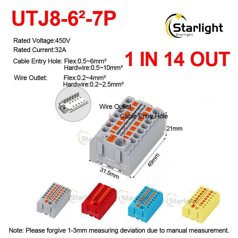 Distribution block PTFIX2.5mm² Wire Electrical Cable Connectors Plug-in Terminal Block  Splitter DIN-Rail Mounting Junction Box