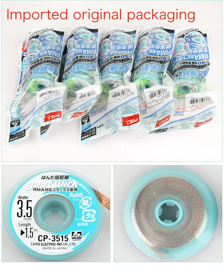 100% Original GOOT Solder Wick No-clean Tin Suction Line Tin Suction Tape Clean Tin Desoldering Wicks Soldering Paste