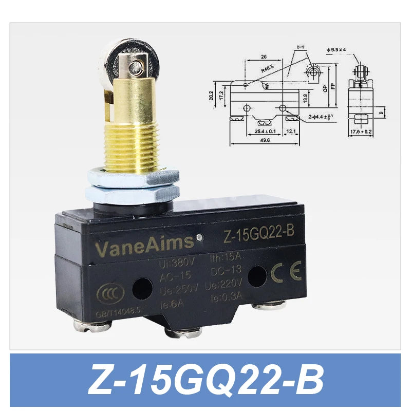 Z-15 Micro Limit switch Travel Switch Small Horizontal Roller Lever 15A 250V 1NO1NC Normally Open Normally Closed Travel Switch