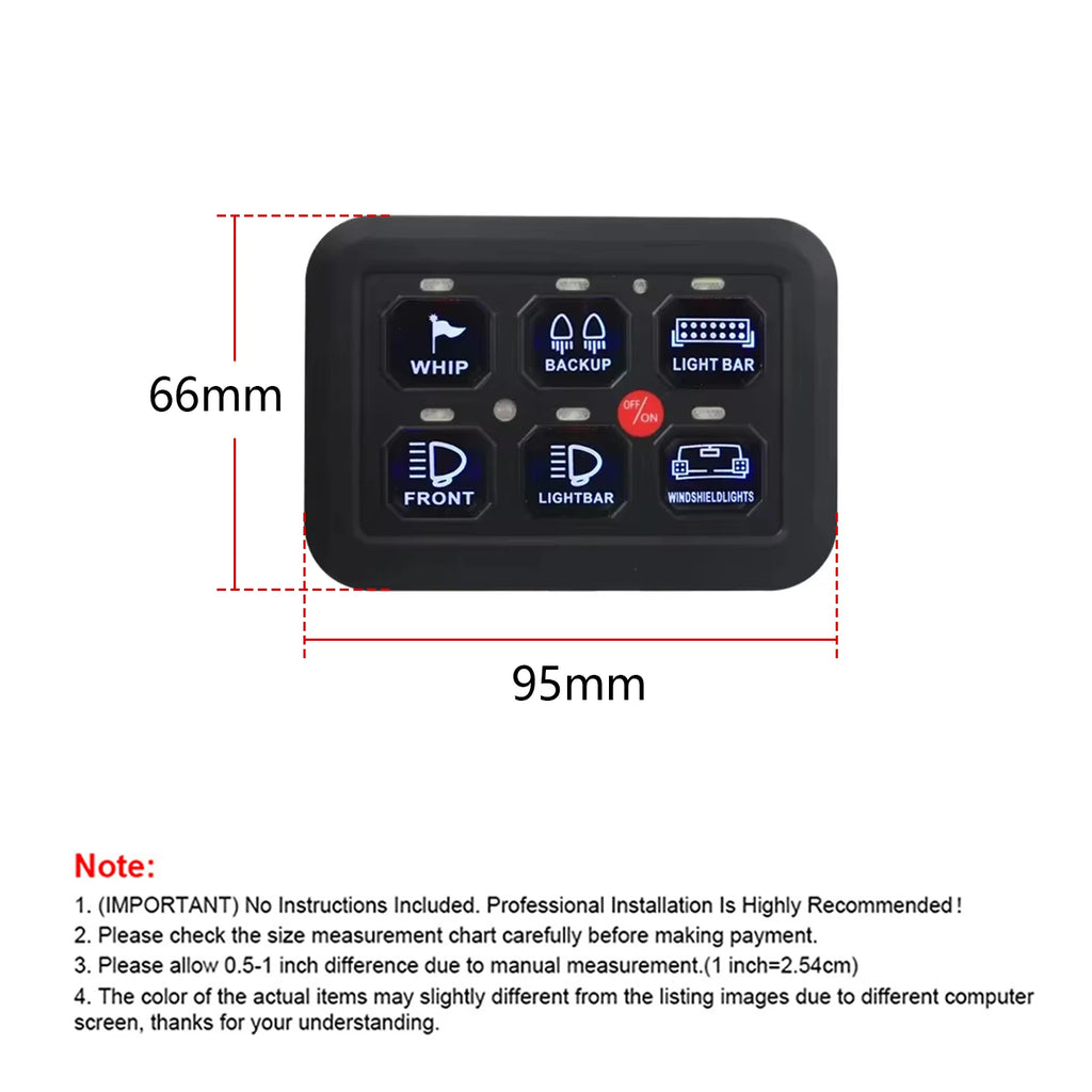 12V LED 6 Gang Switch Panel 600W-1200W Circuit Control Relay System Box Slim Touch Control Panel for Boat Jeep UTV Caravan