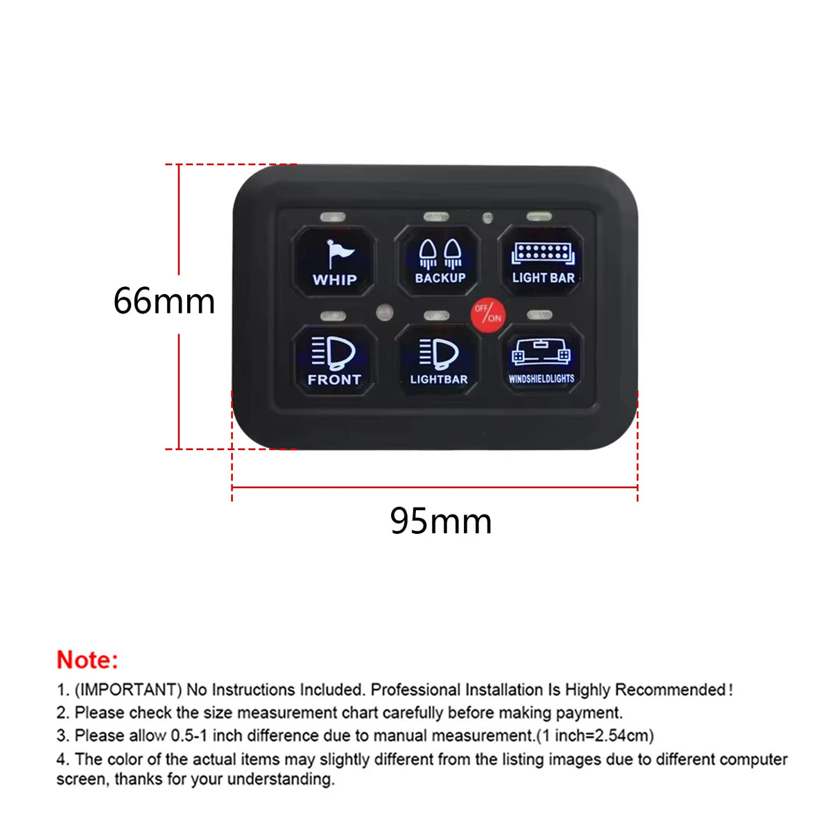 12V LED 6 Gang Switch Panel 600W-1200W Circuit Control Relay System Box Slim Touch Control Panel for Boat Jeep UTV Caravan