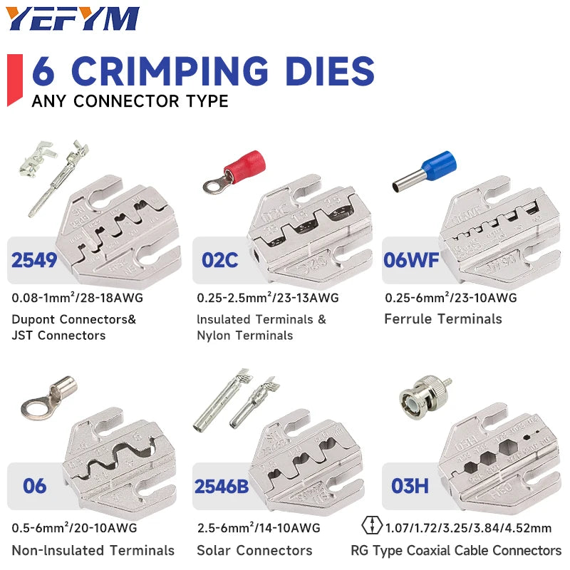 Crimping Tool Set For Dupont JST MOLEX Terminals,No/Pre Insulated Ferrules,Butt Connectors,Solar & Coax Connectors SN-58B 6 Jaw