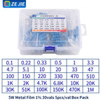 1/4W Metal Film Resistor Assortment Kit, 1/2W 1W 2W 3W 5W Through Hole Electronic Components Pack, 30/41/130 Kinds 1% Tolerance